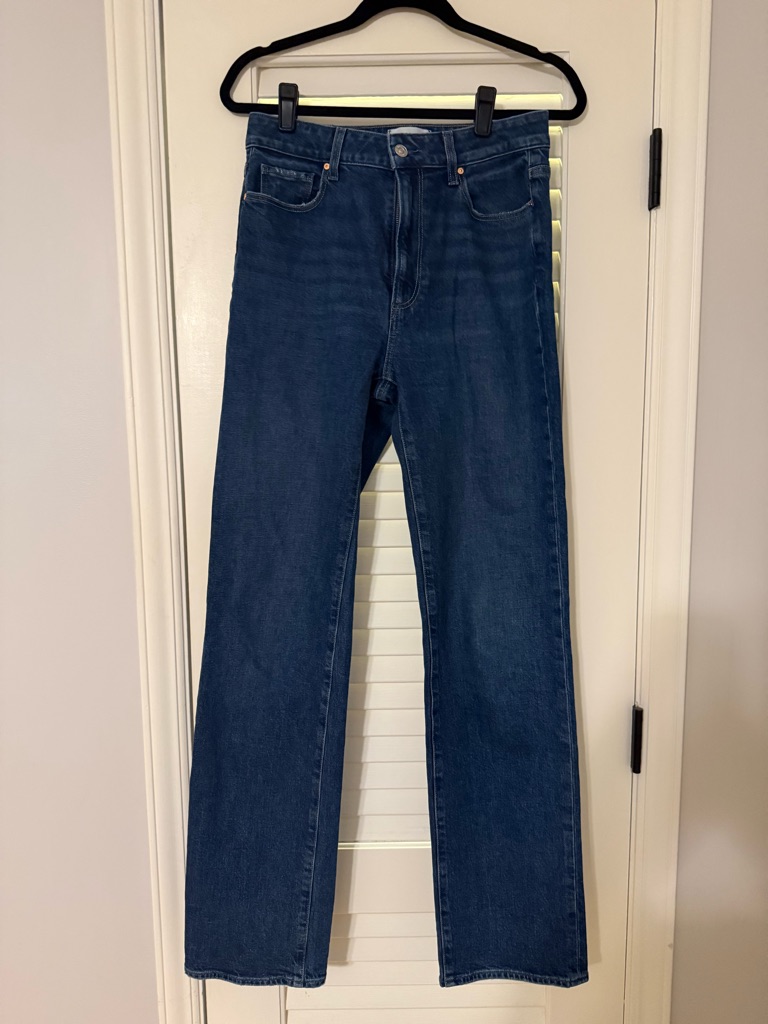 Paige Women’s Straight Jeans In Dark Blue Denim